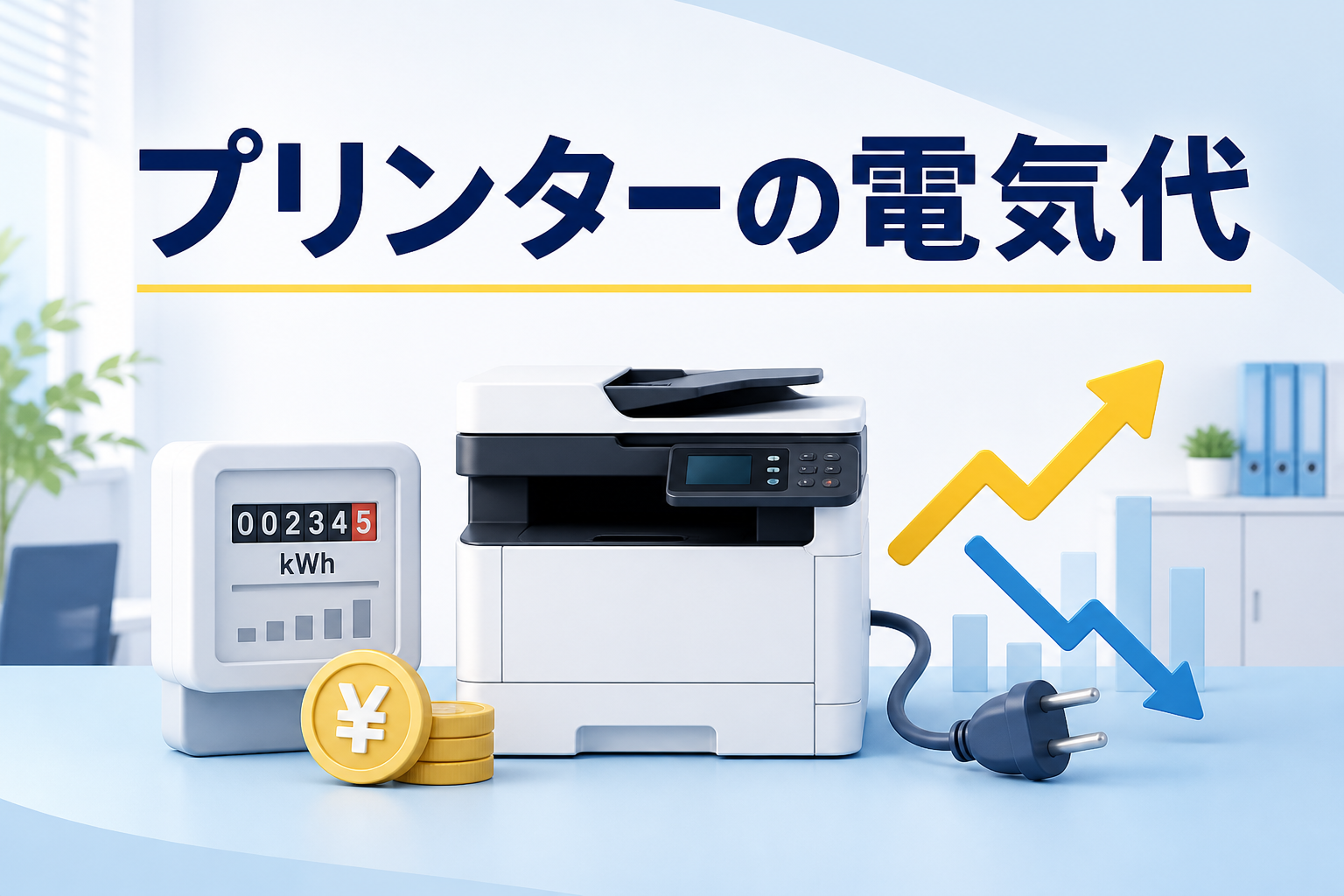 プリンターの電気代を示すオフィスイラスト