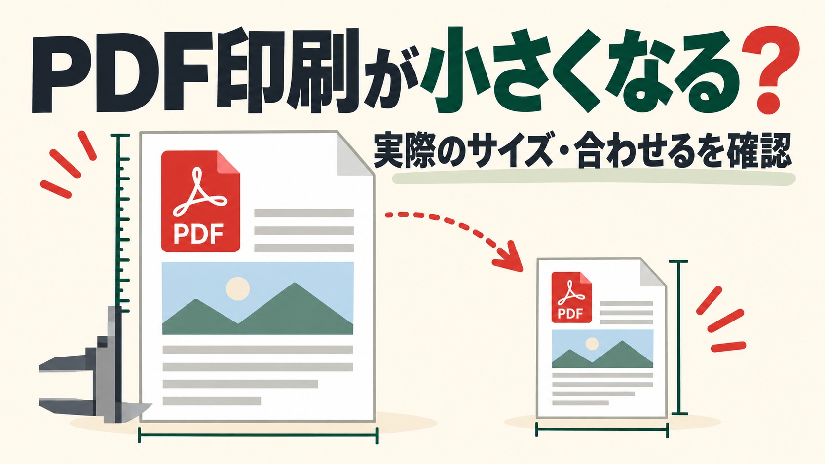 PDF印刷が小さくなるときの実際のサイズと合わせる設定の比較